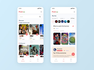 Pickii - UX/UI Design for Mobile-First Streaming platform 2023 animation mobile first social platform startup statistic streaming platform uxui design video watching list