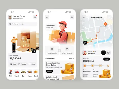 Package Delivery & Live Tracking App - Smart Logistics UI app design app ui courier app delivery app delivery tracking gps tracking illustration logistics app map app mobile app parcel delivery real time tracking shipping app smart logistics transport app transport service ui ux