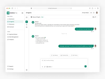 Markly - Influencer Marketing Platform - AI Chat Page ai dashboard dashboard design product product design saas