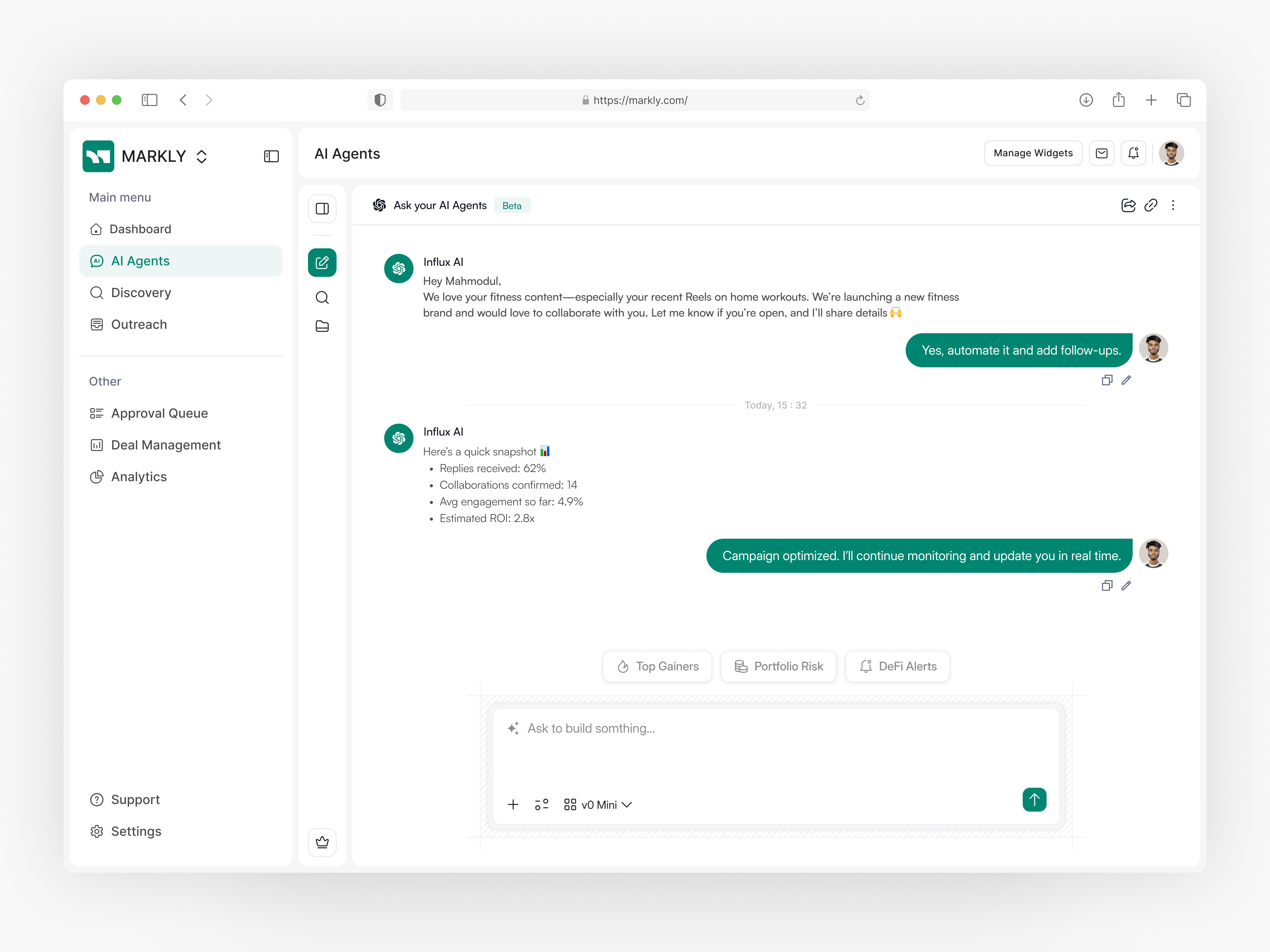 Markly - Influencer Marketing Platform - AI Chat Page