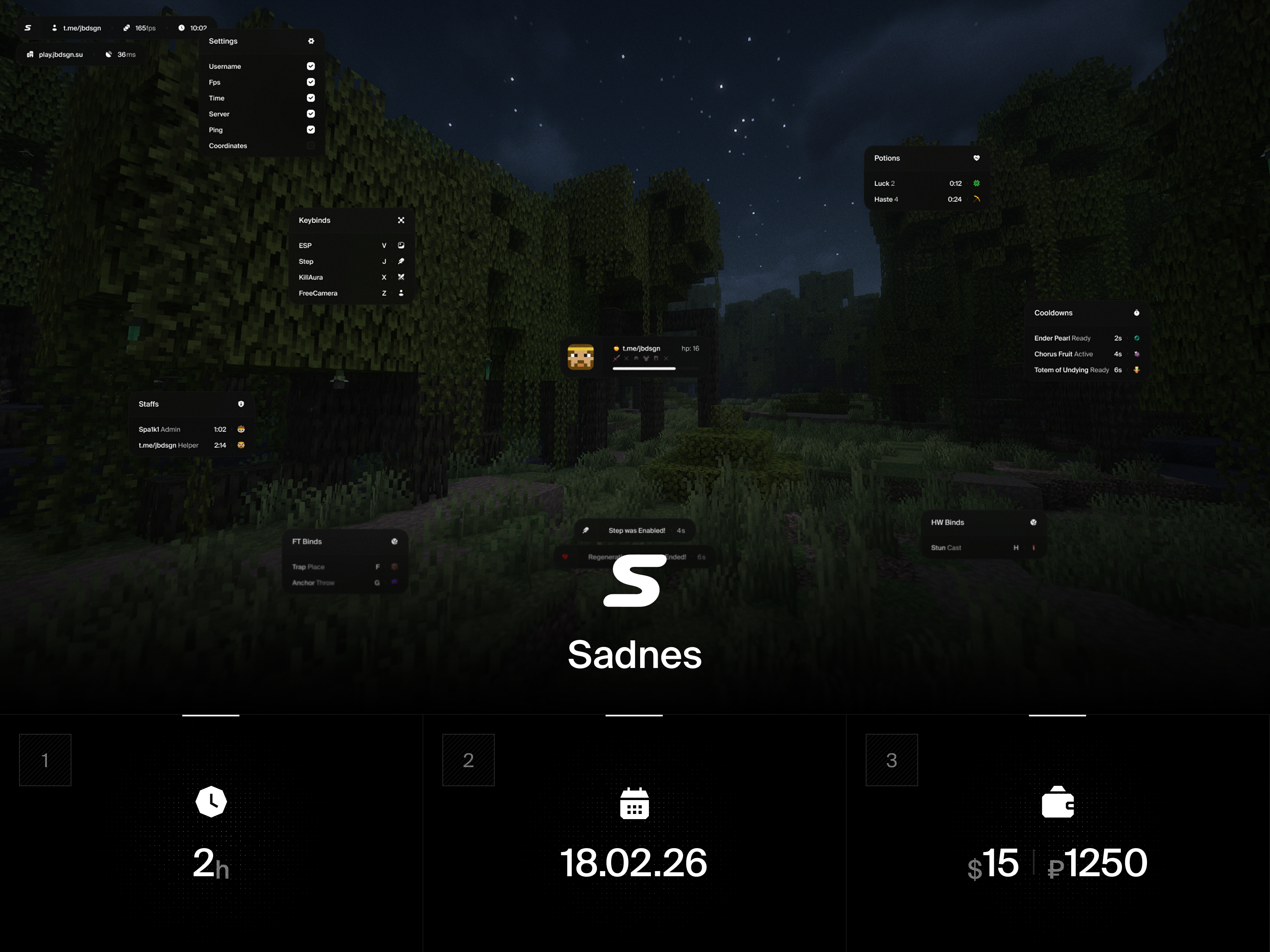 Sadnes cheat game hack hud minecraft ui uiux uix ux