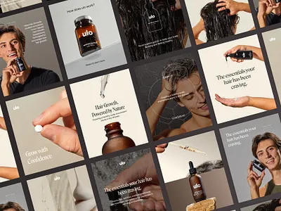 Men's Hair Growth Social Media Design aesthetic beauty brand branding clean and aesthetic clean and minimal digital agency graphic design hair hair brand hair care brand haircare haircare brand nude colors telehealth telehealth ads telehealth social graphics