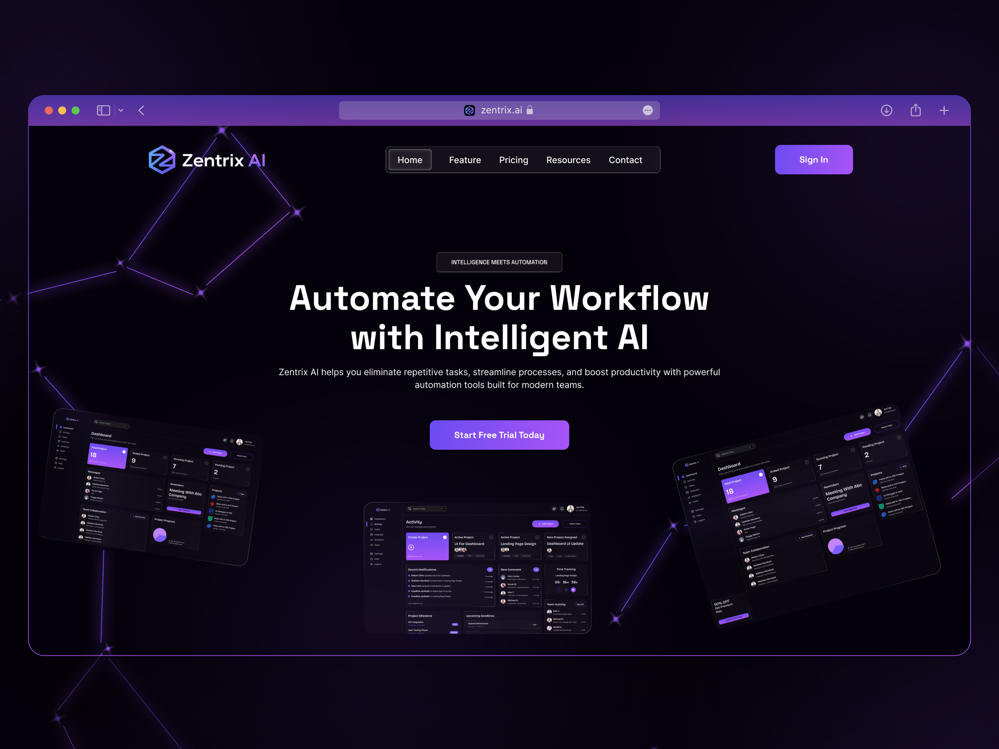Zentrix AI — Dark SaaS Landing Page Hero ai dark ui figma hero section saas ui design ux design web design