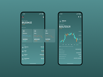 Crypto Wallet app application charts crypto design finance glassmorphism gradient graphs minimal minimalistic mobile mobile application statistic typography ui wallet