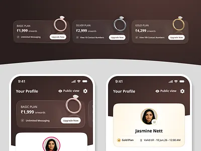 Pricing Plan | Premium membership | Dating | Jewellery 3d app appdesign cleanui fintechui glassmorphism gold goldtheme iosdesign luxury matchmakingapp mobile premiumux productdesign ui ux vector