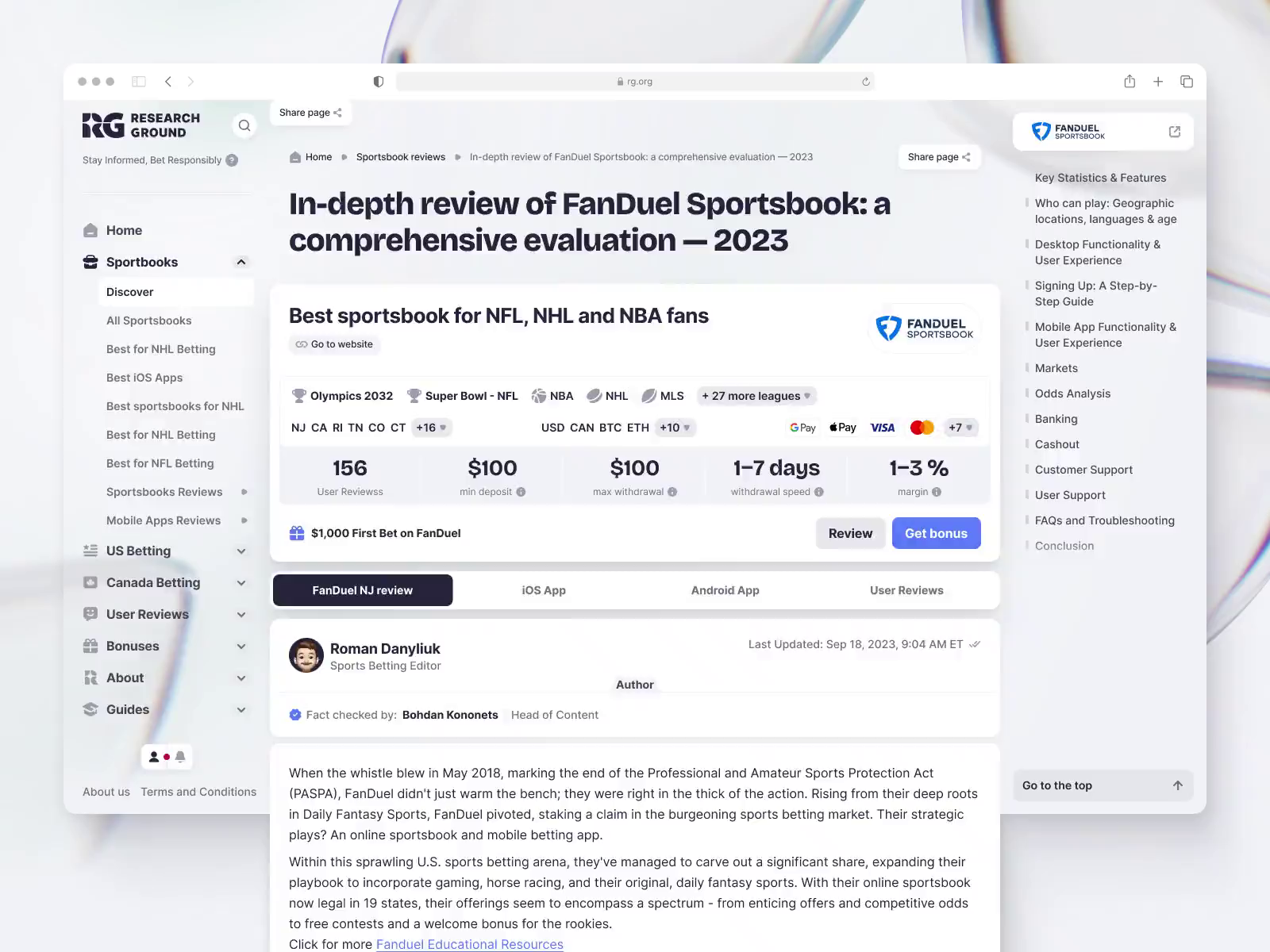 RG - Sportsbook Review Design