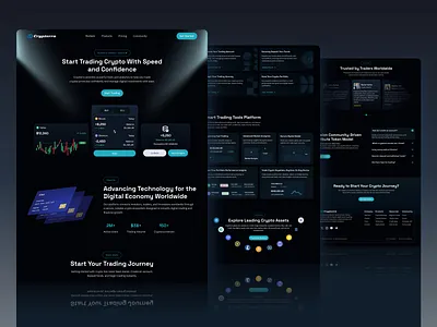 Cryptora – Modern Crypto Trading Landing Page bitcoin blockchain clean ui design crypto landing page cryptocurrency defi digital finance financial fintech interactive investment modern startup trading ui ux design web app web design website