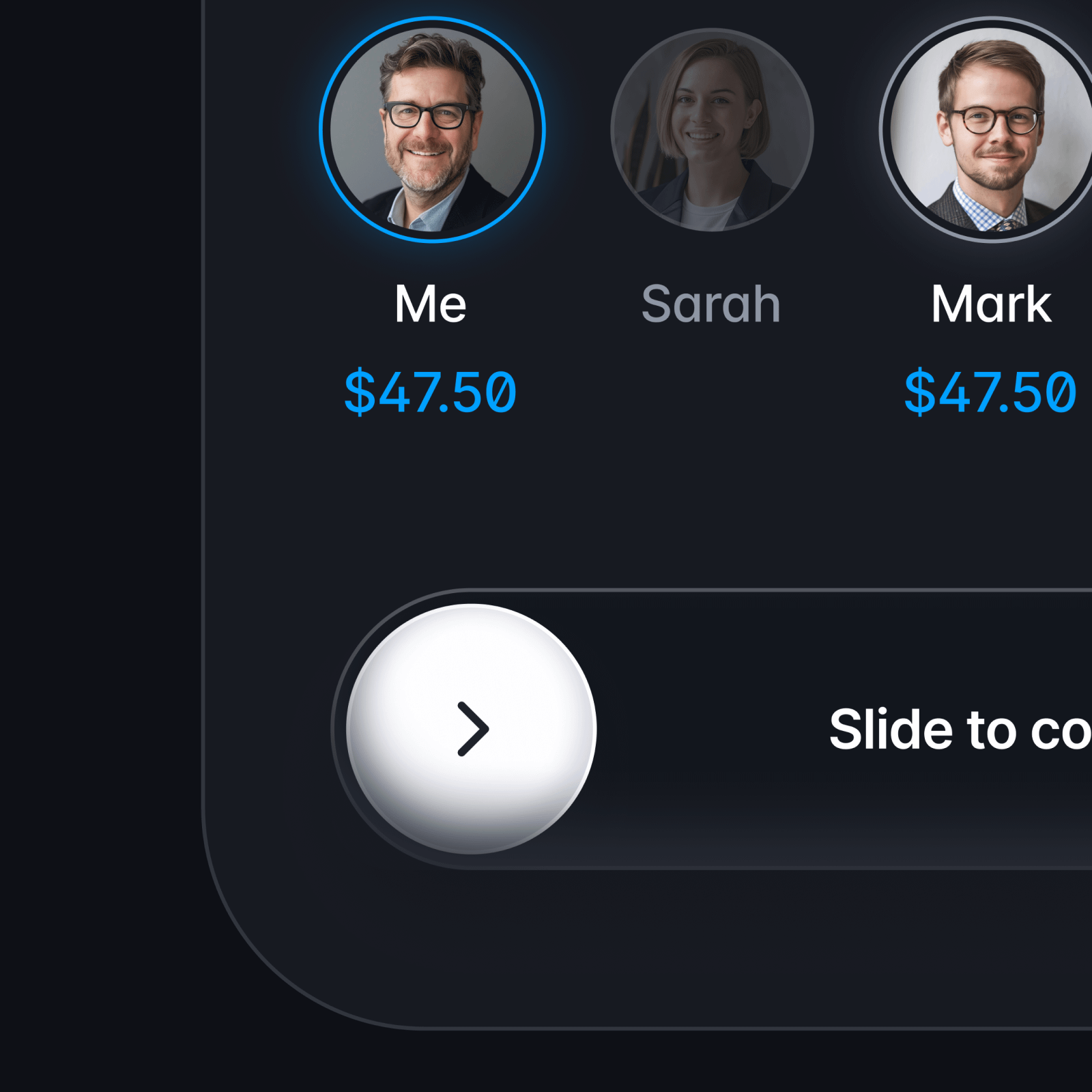Bill split confirmation screen