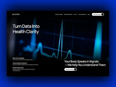 NIVARA : AI Health Data Website Concept ai ai assistant ai landing page ai website artificial intelligence health healthcare medical medicine product design ui uiux web design webdesign website design wellness