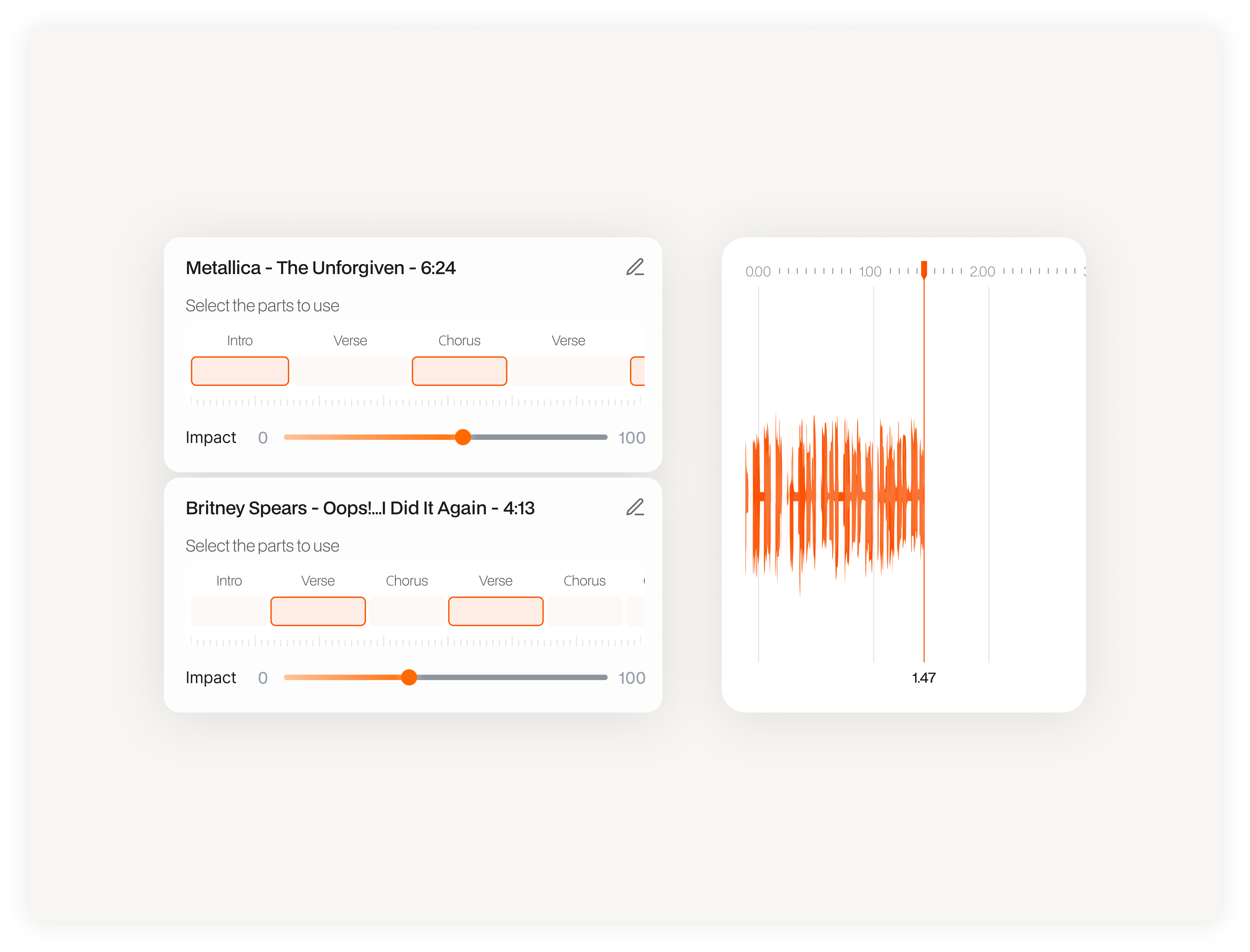 Example of AI-based Music Editing Waveform WIdgets
