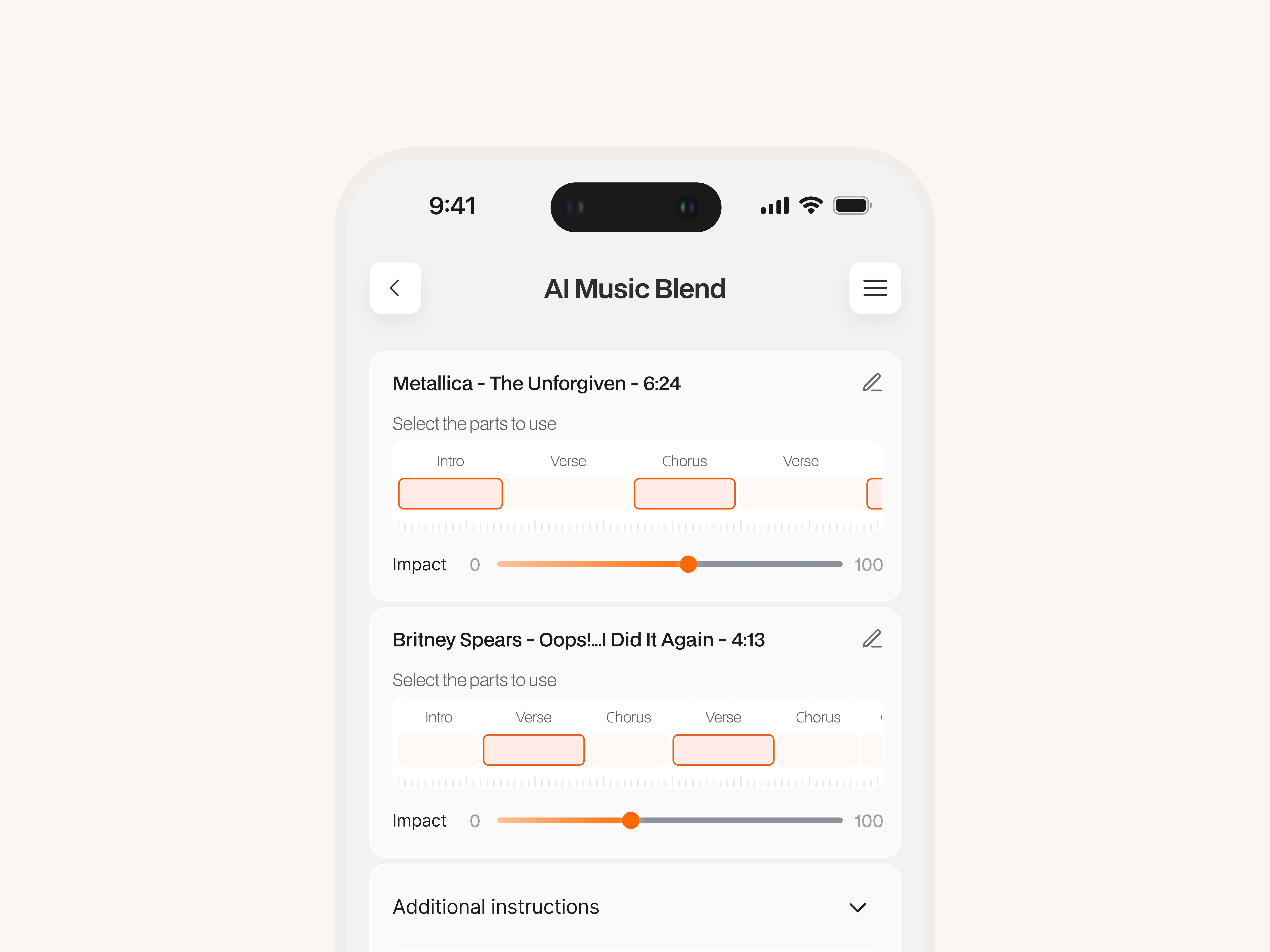 Example of AI Music Mobile Blend App Concept