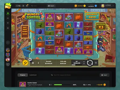 Slot Game Experience — UI & Gameplay Design | Hungry Zombies casino casino game casino ui dark ui dashboard gambling game game design game interface game ui gamification igaming mobile game slot slot game slot game design ui ux uiux web app