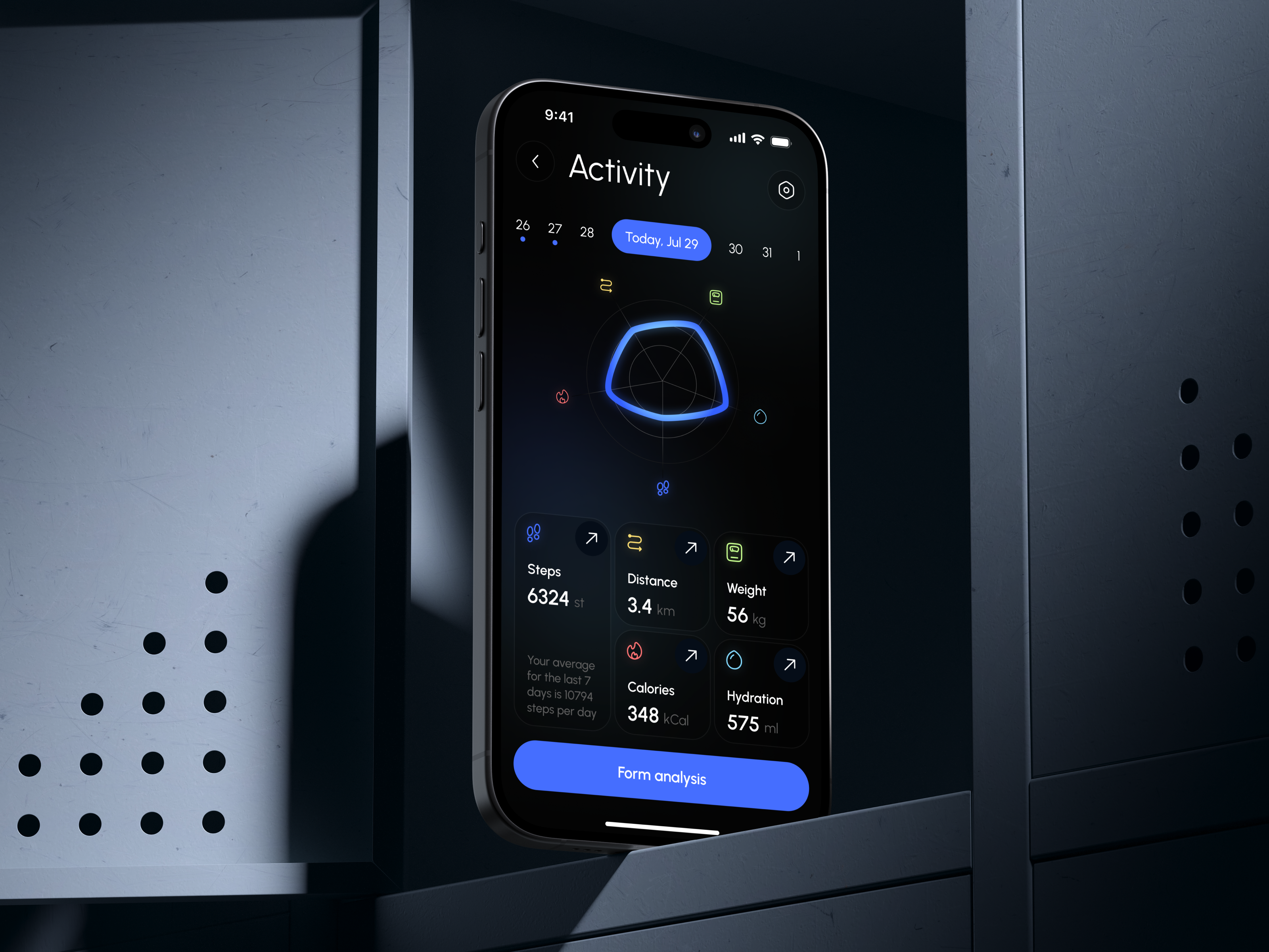 💪🏻 Mobile design for the workout app | Hyperactive activity analytics app app design chart concept dark ui design fitness habit hyperactive mobile mobile design product design sport steps tracking ui ux