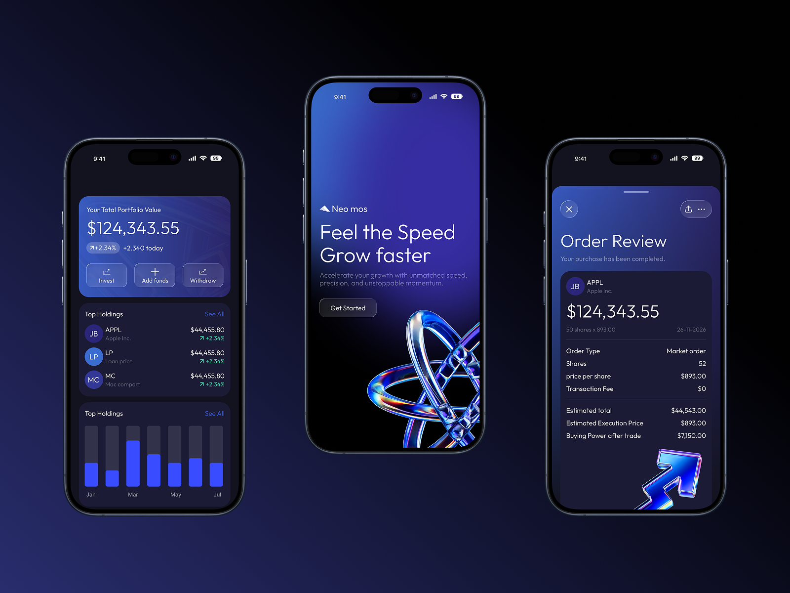 AI Investment App — Modern Fintech Mobile UI 2025 ai ai powered app app design crypto dark mode dark theme dark ui dashboard ui fintech fintech app fintech mobile app investment app minimal ui mobile app design mobile app ui modern ui portfolio dashboard trading app ui design