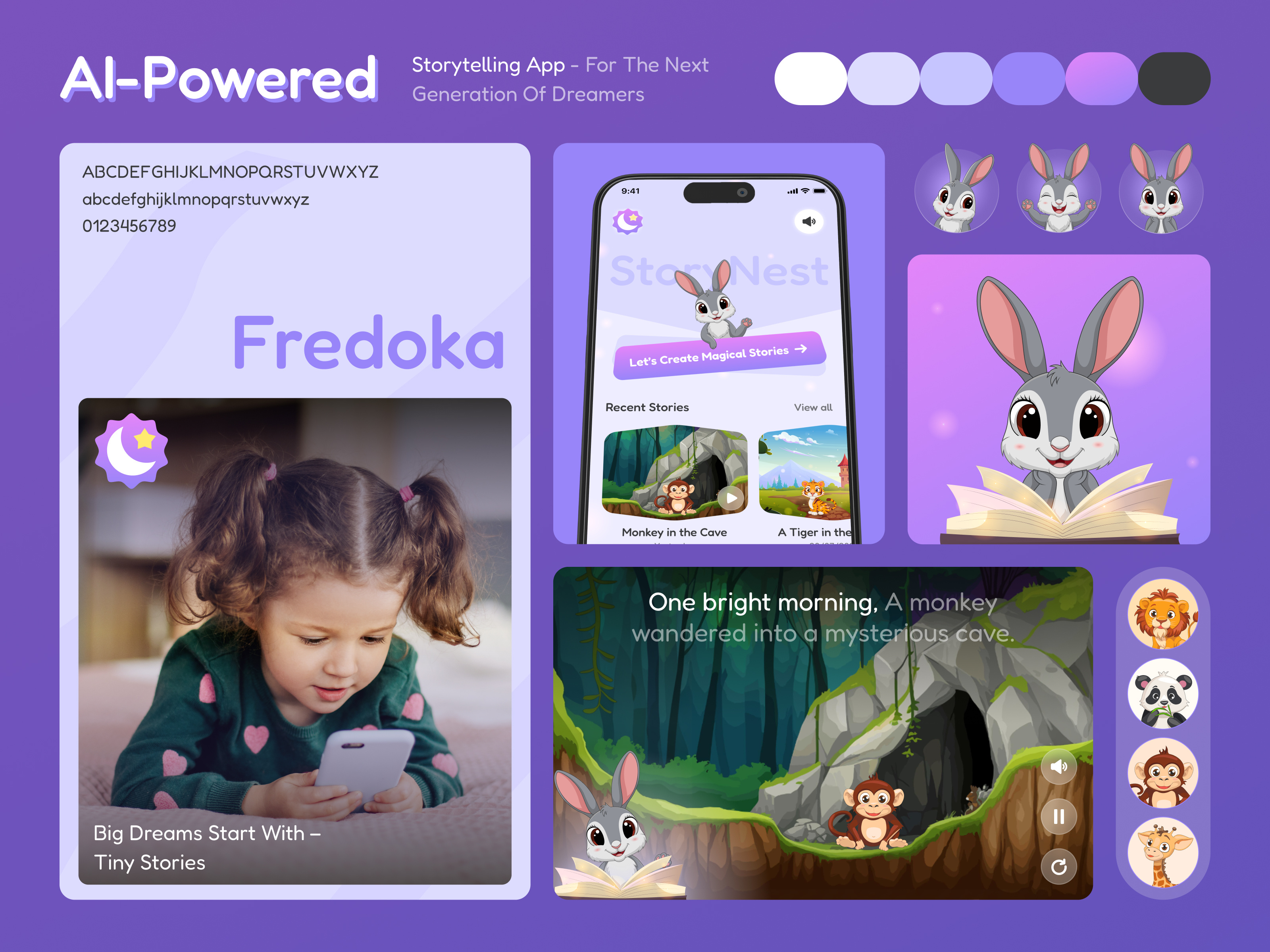 AI-Powered Bedtime Story Generator for Kids aistorytelling aiux animation appdesign characterdesign digitalstorytelling edtech interactivedesign kidsappdesign mobileappdesign productdesign storybookui uxui visualdesign