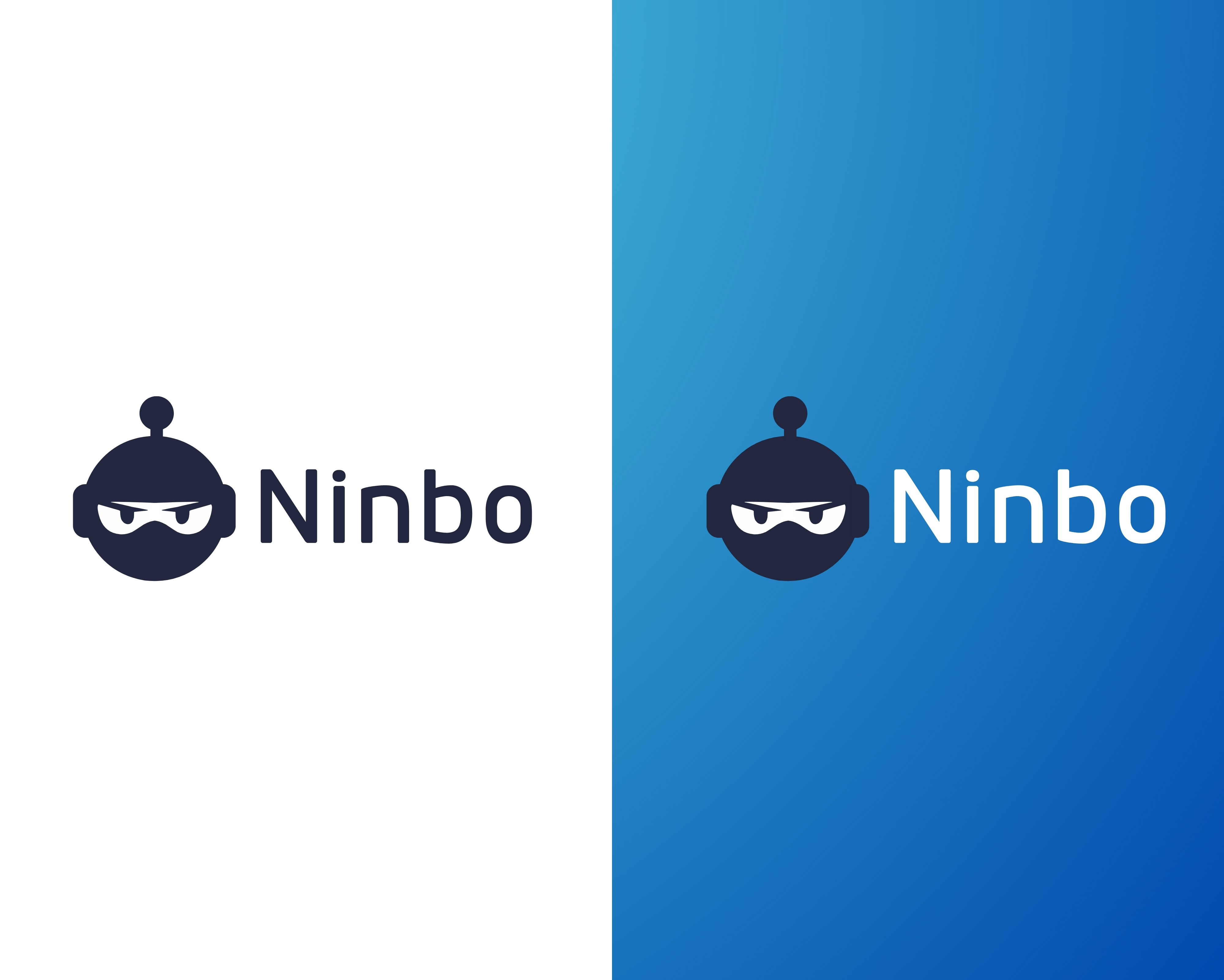Ninbo – Modern Ninja Bot Logo Design For Sale brand branding branding identity character clean logo creative custom logo design graphic design illustration logo minimal minimalist logo modern modern logo ninja robot tech logo unique logo vector