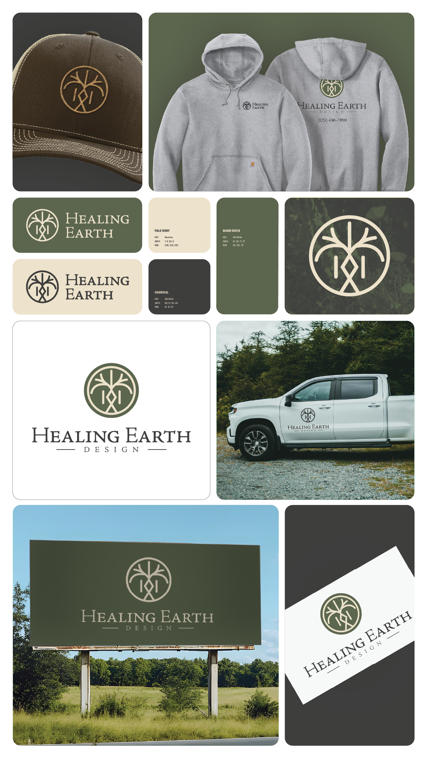 Healing Earth Brand Design brand identity landscape logo design serif typography small business