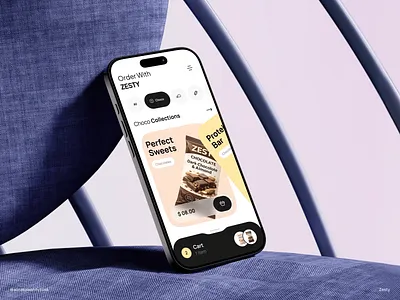 Zesty — Snacks Ordering App UI appdesign appui clean colorful design ecommerce food app minimal minimal ui mobileui modern ui playful product ui snack app ui uidesign uiux