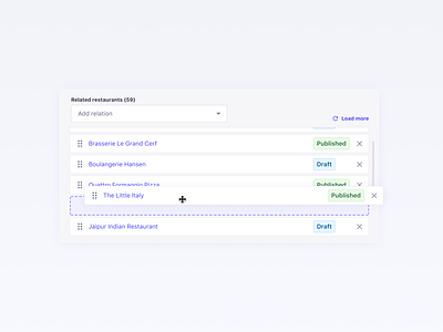 Strapi - Reordering relations cms content draft drag drop form headless cms input layout load load more product relations reorder reordering scroll select stack strapi table