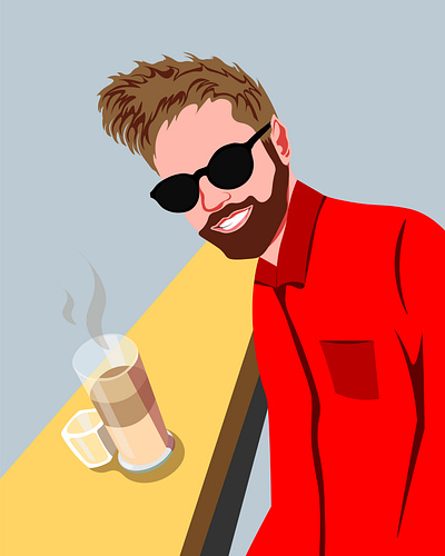 A man with a cup of coffee design