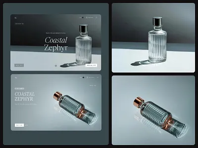Coastal Zephyr – Bottled Fragrance ✨ 3d bento blue bottle desktop fragrance glass grid landingpage ocean product shot purity typography