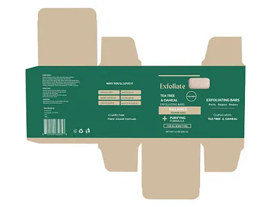 Exfoliating bar packaging design Tea Tree & Oatmeal brand identity branding cosmetic brand cosmetic packaging eco packaging graphic design logo natural skincare packaging design product packaging soap packaging sustainable design