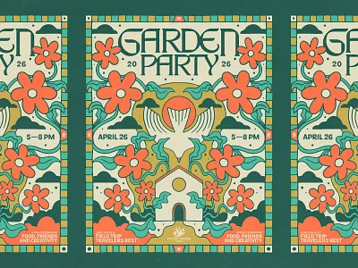 Garden Party 2026 Poster bird creative design dove flower garden garden party greenville handmade house illustration lettering party plant poster print south carolina texture type typography
