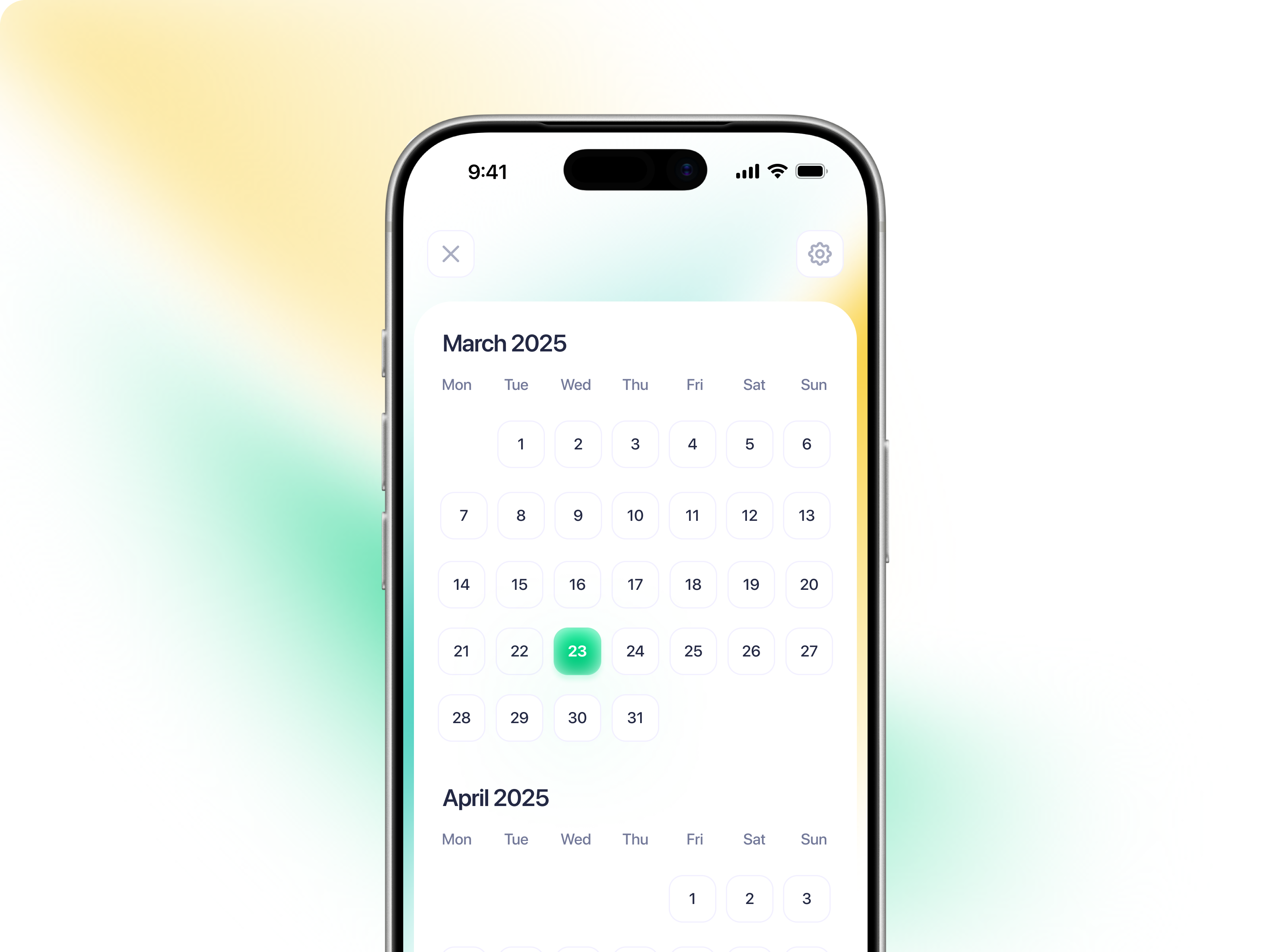 Calendar view app design booking ui calendar ui clean design date picker figma gradient ui ios design minimal ui mobile ui modern interface product design scheduling app ui ux ux design