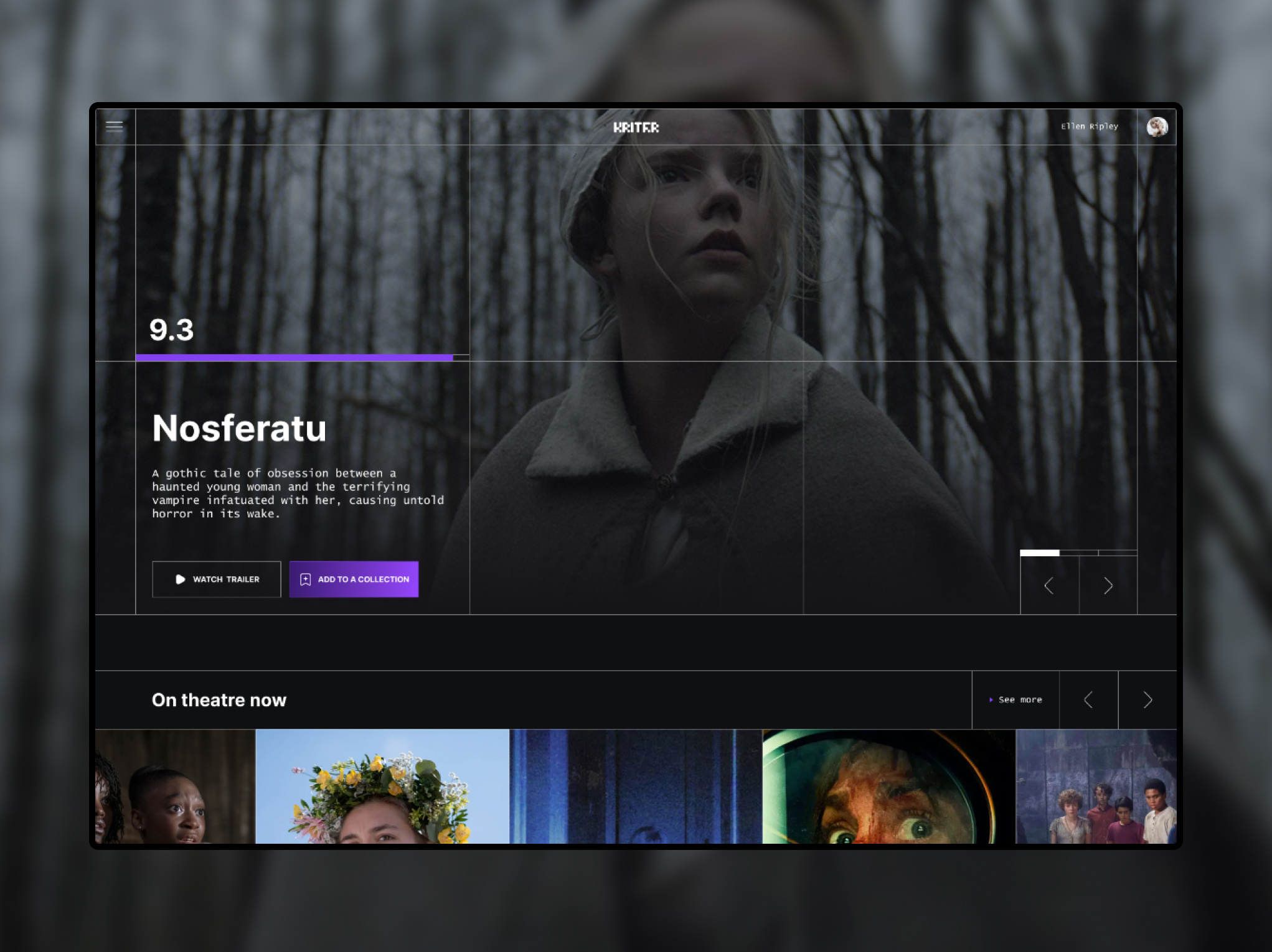 Kriter App Design cinema database graphic design grid tech ui visual design