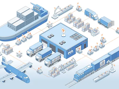 IoT Logistics Diagram ai diagram graphic design illustration infographic iot isometric logistics tech technical vector