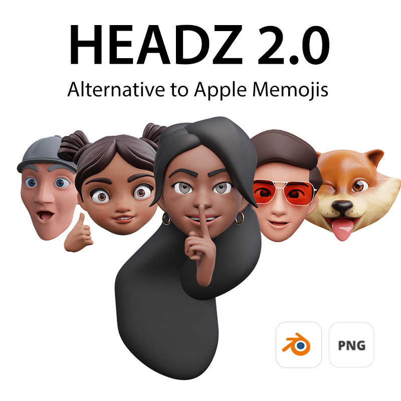 HEADZ - 3D alternative to Apple memoji 3d adults apple avatar blender cartoon cat character cute dog elders emoji head illustration kids memoji modular persona pets stylized