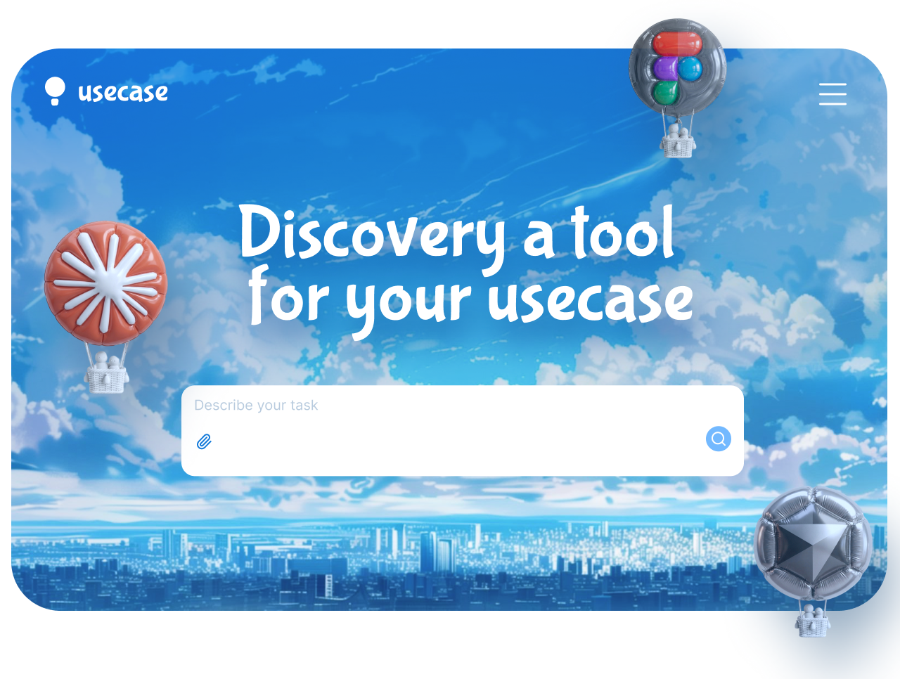 Discovery a tool for your usecase - UI concept ai first dreamy dreamy style hero sky ui webdesign