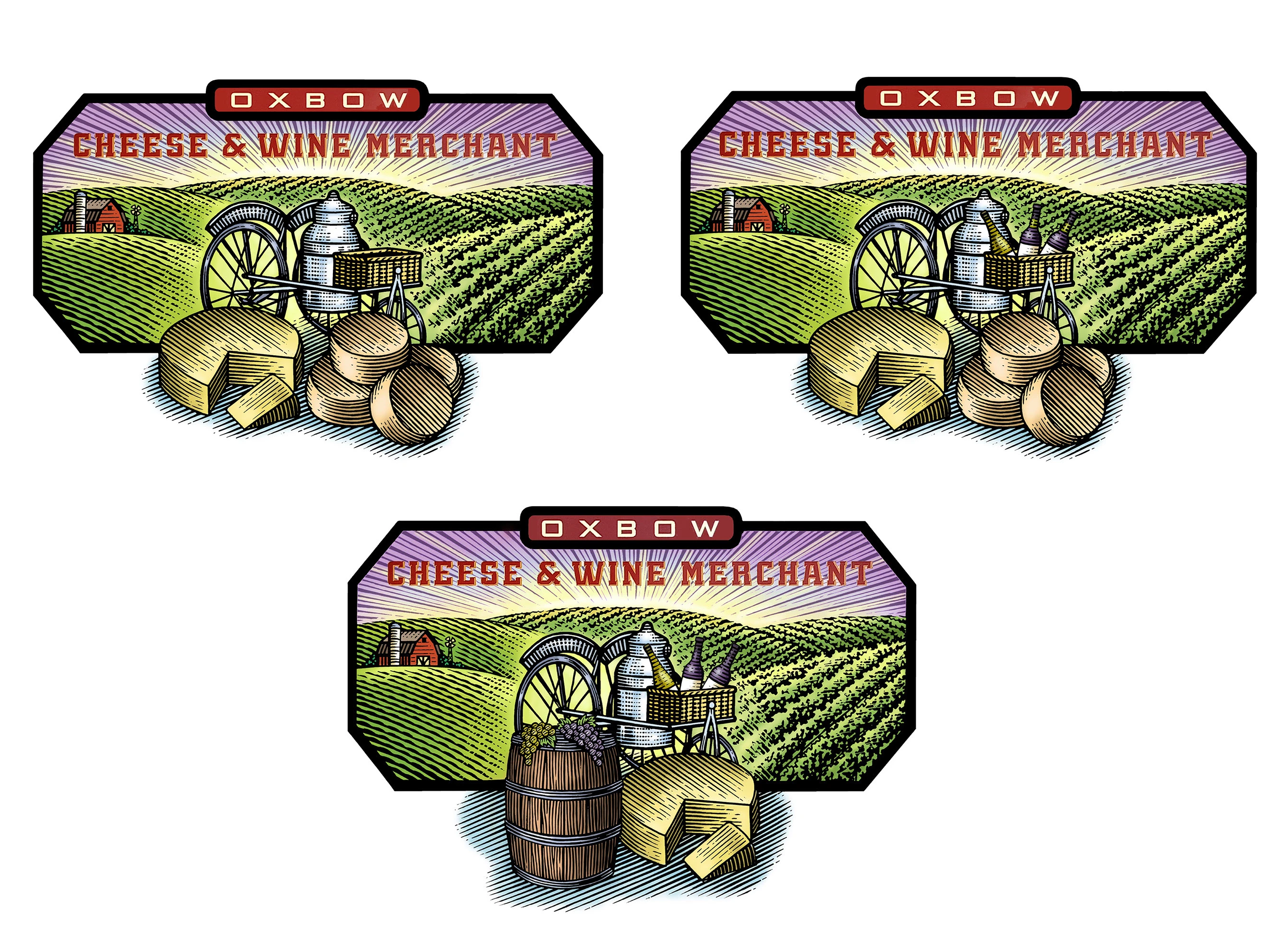 Oxbow Cheese & Wine Merchant Brand by Steven Noble artwork branding design engraving etching illustration line art logos scratchboard steven noble visual identity woodcut