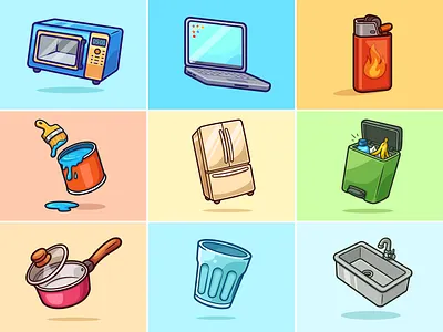 Small Things at Home💻🚰🥛 branding cooking doodle fat flat glass home icon illustration kitchen laptop logo oven pan refrigerator sink stuff things tools