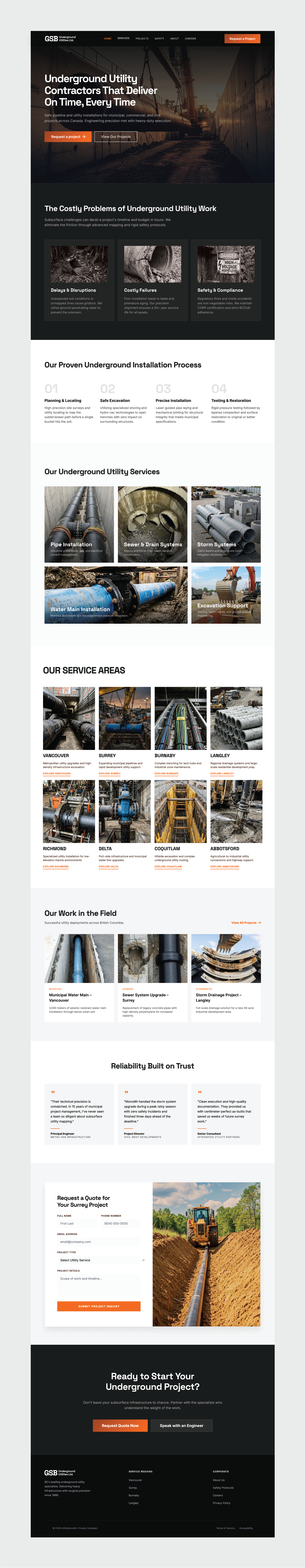 GSB - Underground Utility, Contractor Website best dribbble shots brand identity branding civil construction webdesign construction website construction website canada contractor website contractor website design design excavation website gsb underground utility rimongraphics site development website ui underground utilities webdesignercanada