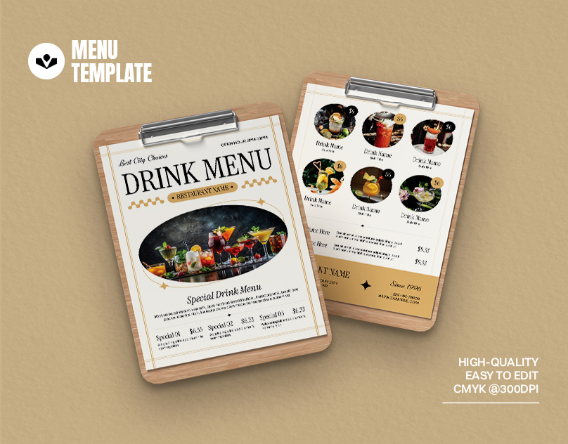Restaurant Drink Menu cafe cocktails design drink food menu reataurant solasome template