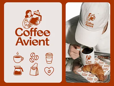 Coffee Avient — Cozy Coffee Brand Identity & Packaging Showcase brand identity brand showcase brown aesthetic cafe branding cafe identity coffee branding coffee logo coffee shop logo illustration logo logo design logo presentation mascot logo minimal branding mockup presentation modern logo mug mockup packaging design typography logo visual identity warm branding