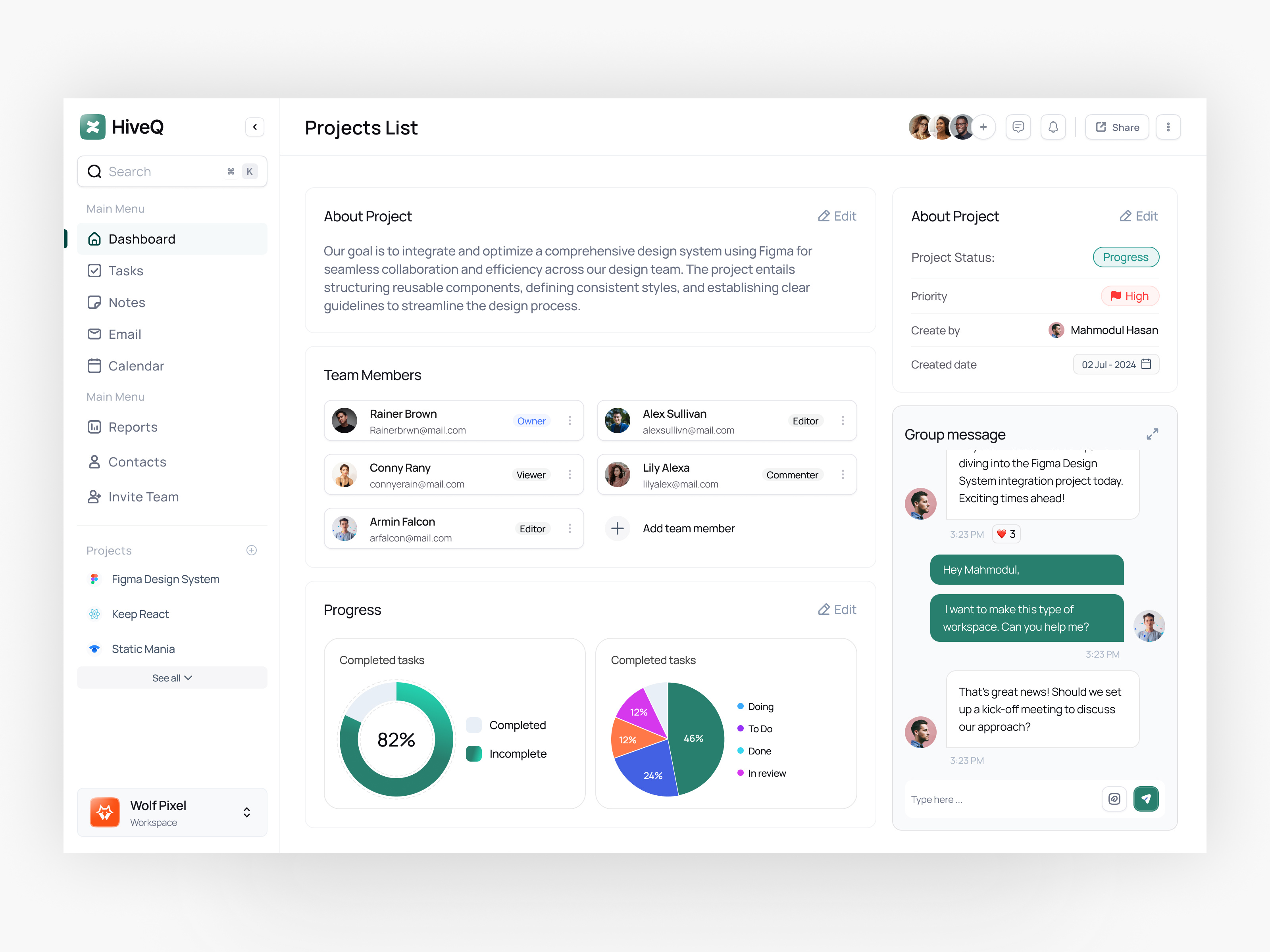 HiveQ - HR Project Management Admin Dashboard - Project List Pag
