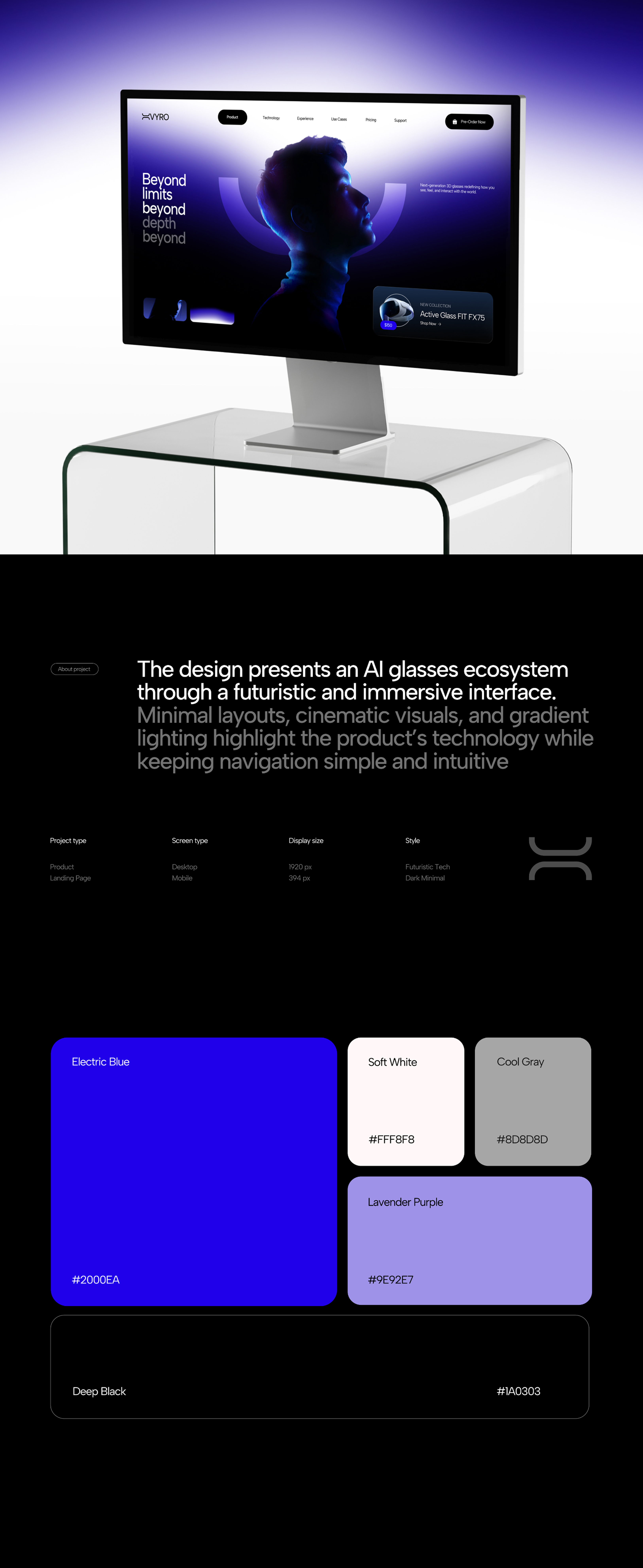 VYRO | AI Glasses Website Design branding design hero landingpage mobile mobileui modern premium ui uiux webdesign webservice website webui