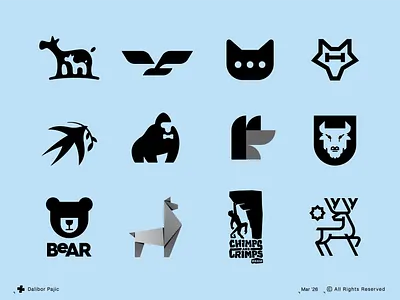 Animal logo collection bear bird brand branding buffalo cat deer dog geometry graphic design icon lama logo mark minimal monkey moose swallow symbol wolf
