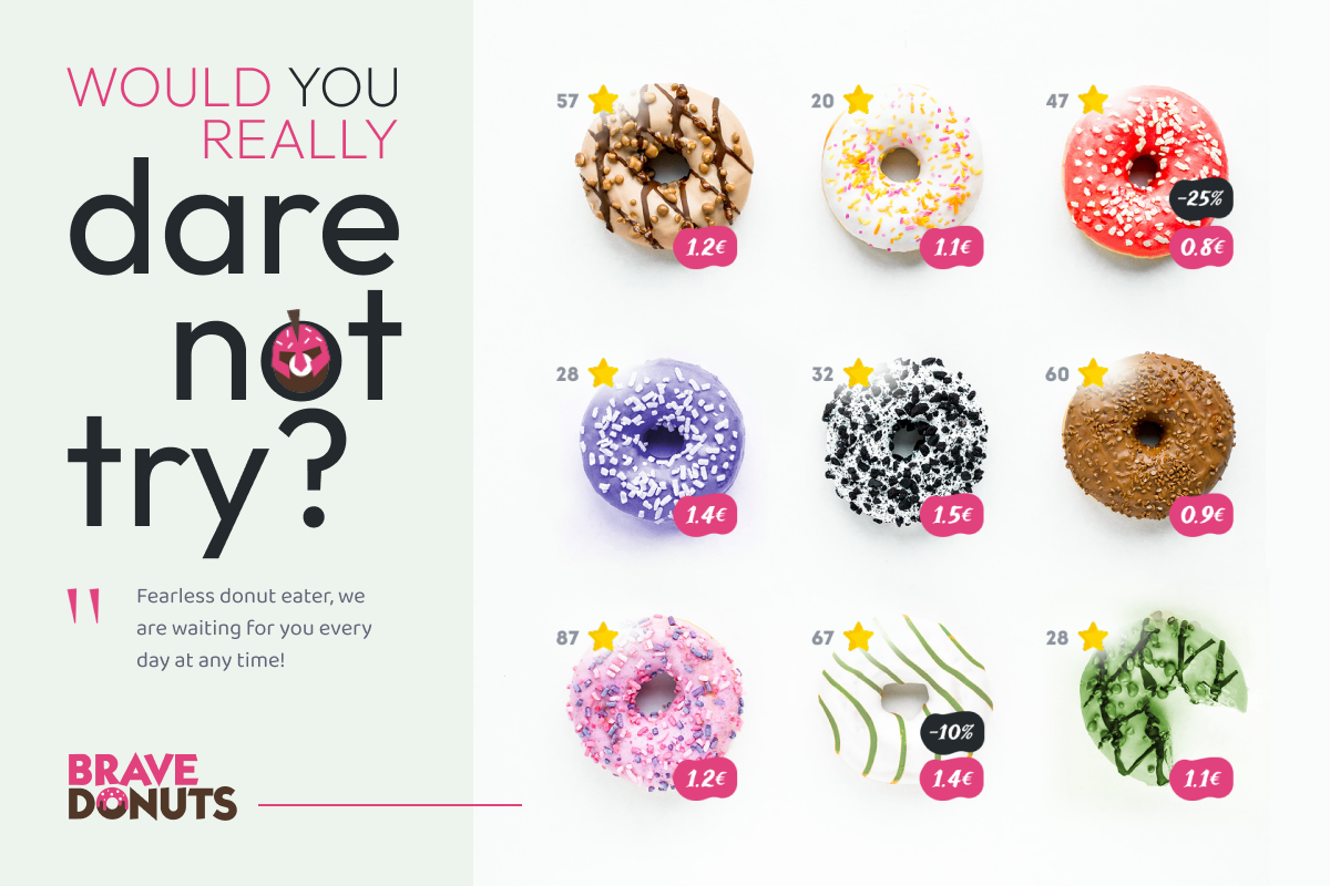 Brave Donuts advertising banner donut food graphic design ui web design вебдизайн графика еда кафе меню пончик постер реклама