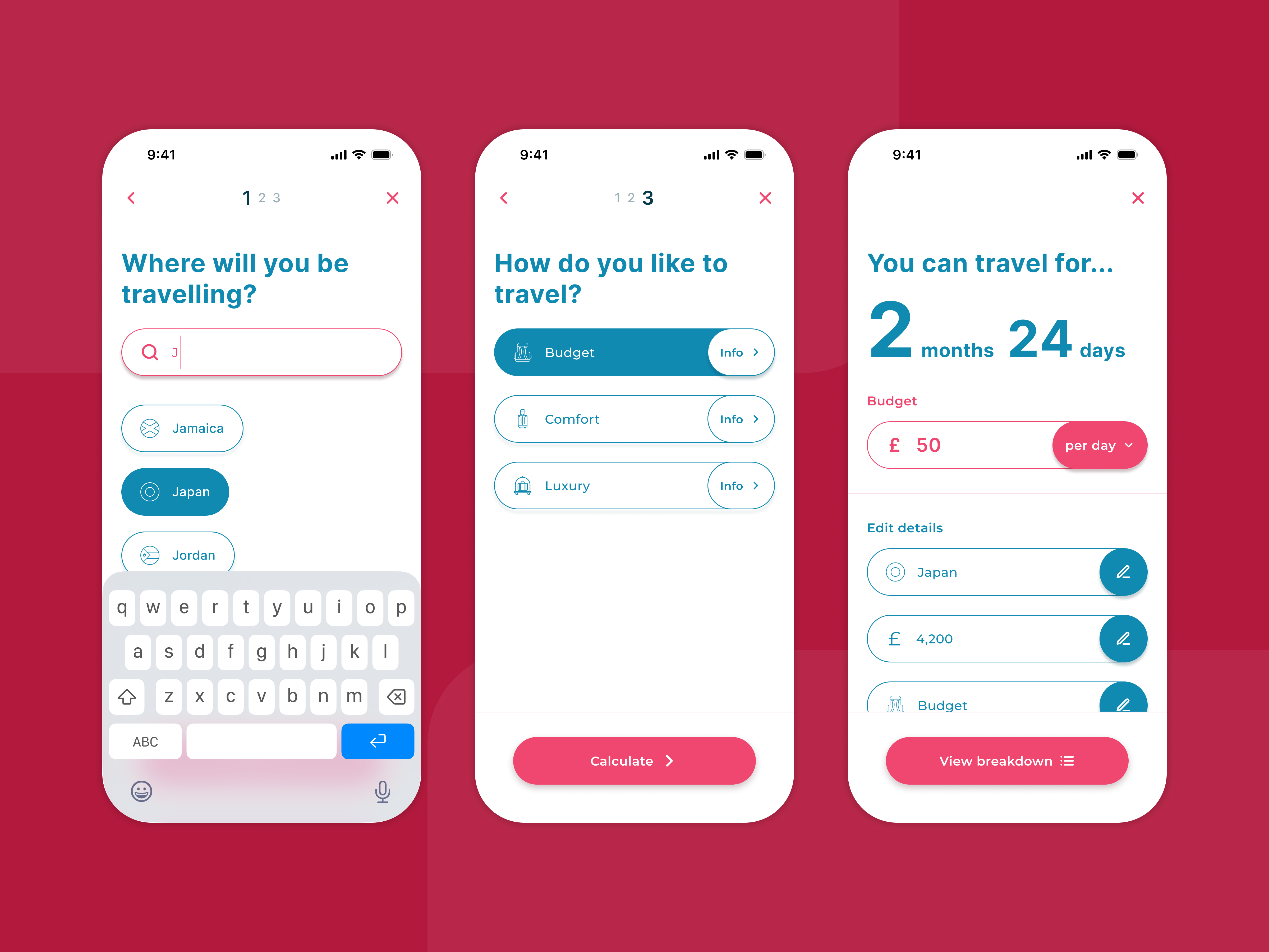 Daily UI 004 - Calculation budgeting calculator card design card selection dailyui figma mobile first design product design travel travel app ui ux