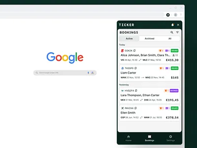 Ticker — Booking Workflow b2b chrome extension data dense ui figma information architecture interaction design product design status design ui ui design ux ux design web design workflow design