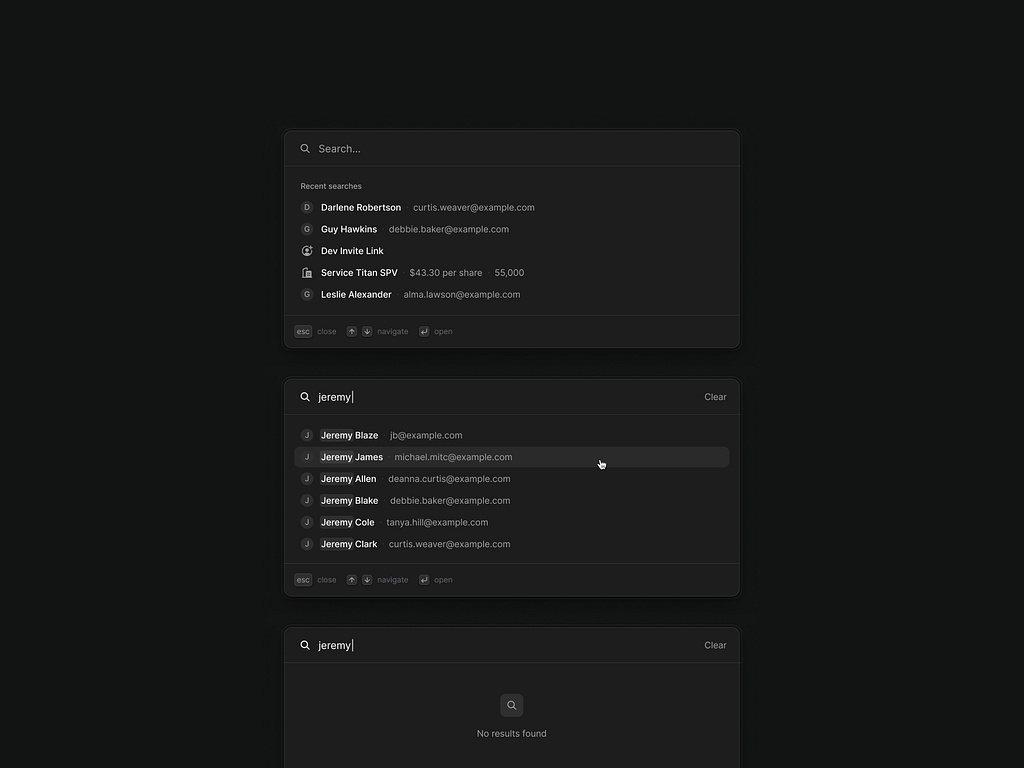 Command K search by Jeremy Blaze for Never Before Seen on Dribbble