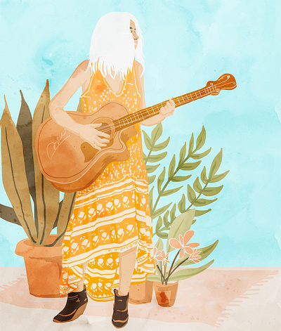 Music Soothes My Soul | Urban Hippie Bohemian Woman boho botanical design illustration modern portrait