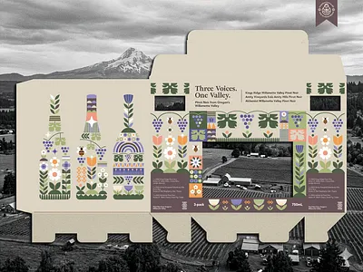 Willamette Valley Wines Box Packaging Design art botanical branding design die cut flat floral flower geometric graphic design icon identity illustration logo nature packaging pattern vector illustration