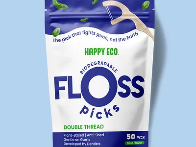 Biodegradable Floss Picks bolddesign brand identity branding colorfuldesign dentalcare flosspicks fundesign hygieneproducts illustration minimalpackaging modernbranding oralcare packaging design patterndesign playfuldesign pouch design product packaging typography vibrant youthbranding
