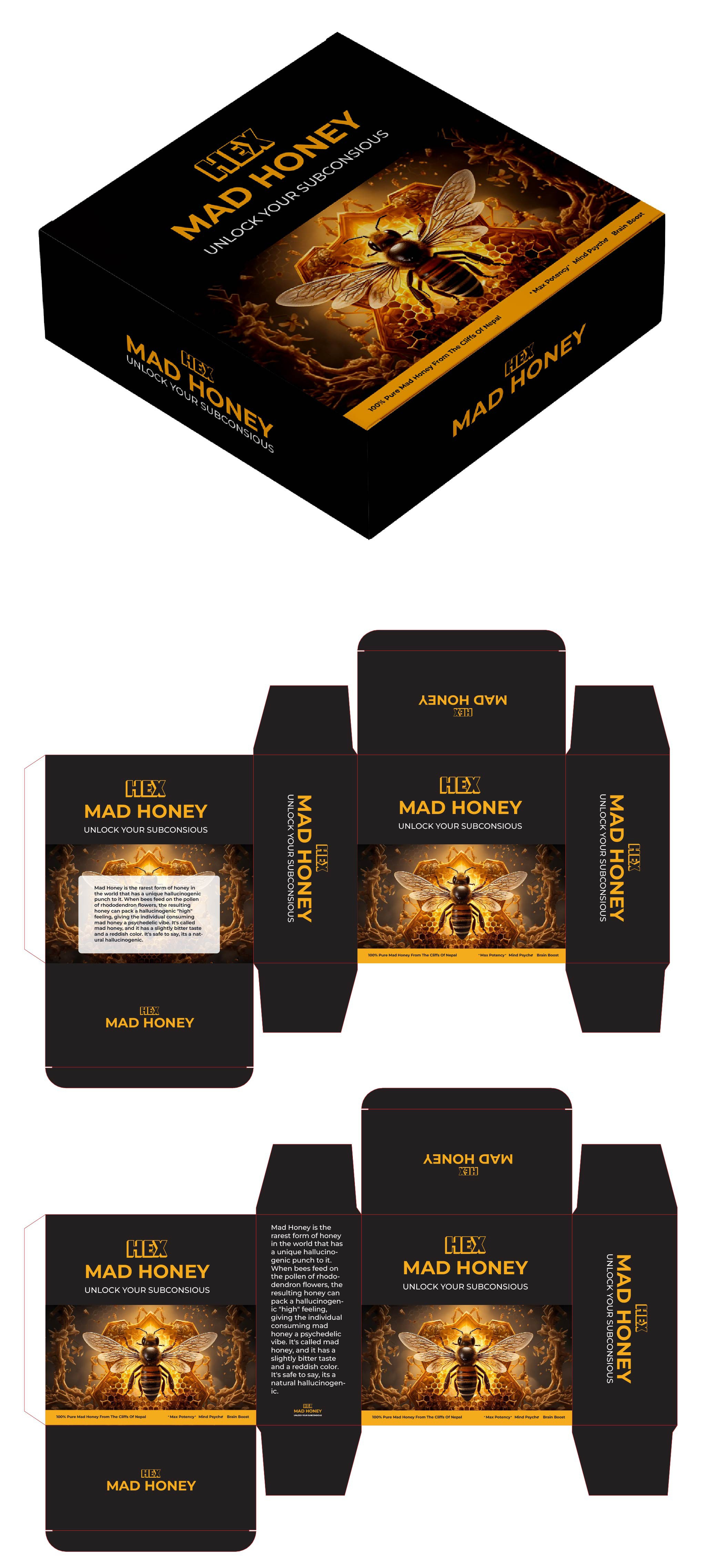 Packaging Box Design for Psychedelic Honey (Nootropic) CBD Inspi bold design box packaging cbd packaging eco packaging food packaging functional foods graphic design health branding honey packaging illustration label design modern branding natural products nootropic packaging premium packaging product packaging psychedelic design psychedelic packaging superfood packaging wellness branding