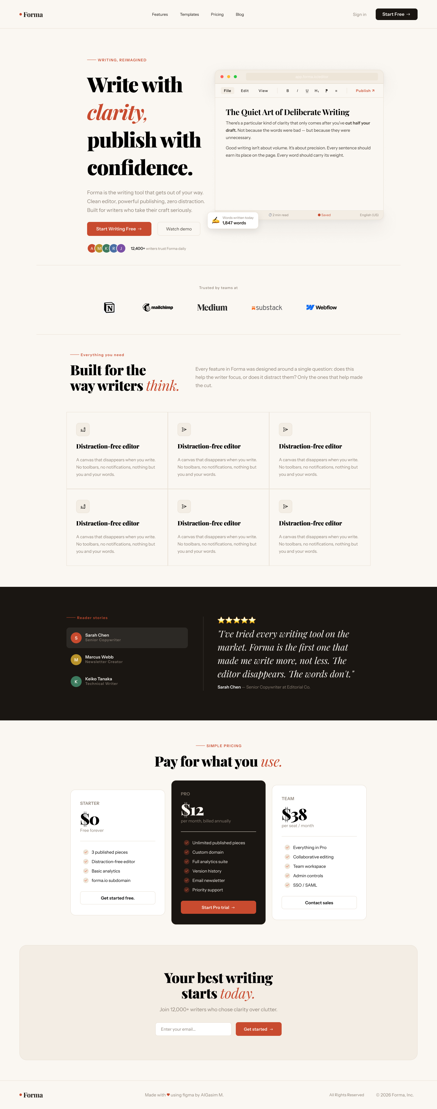 Forma - Write with clarity. landing page ui ux web design