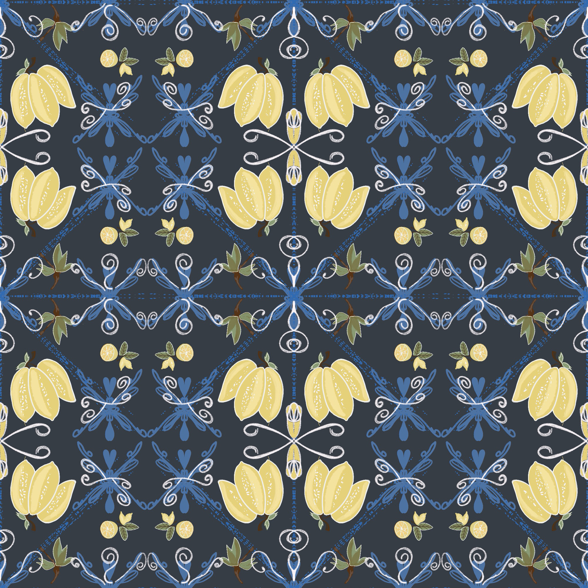 Mediterranean seamless pattern. Lemon pattern.
